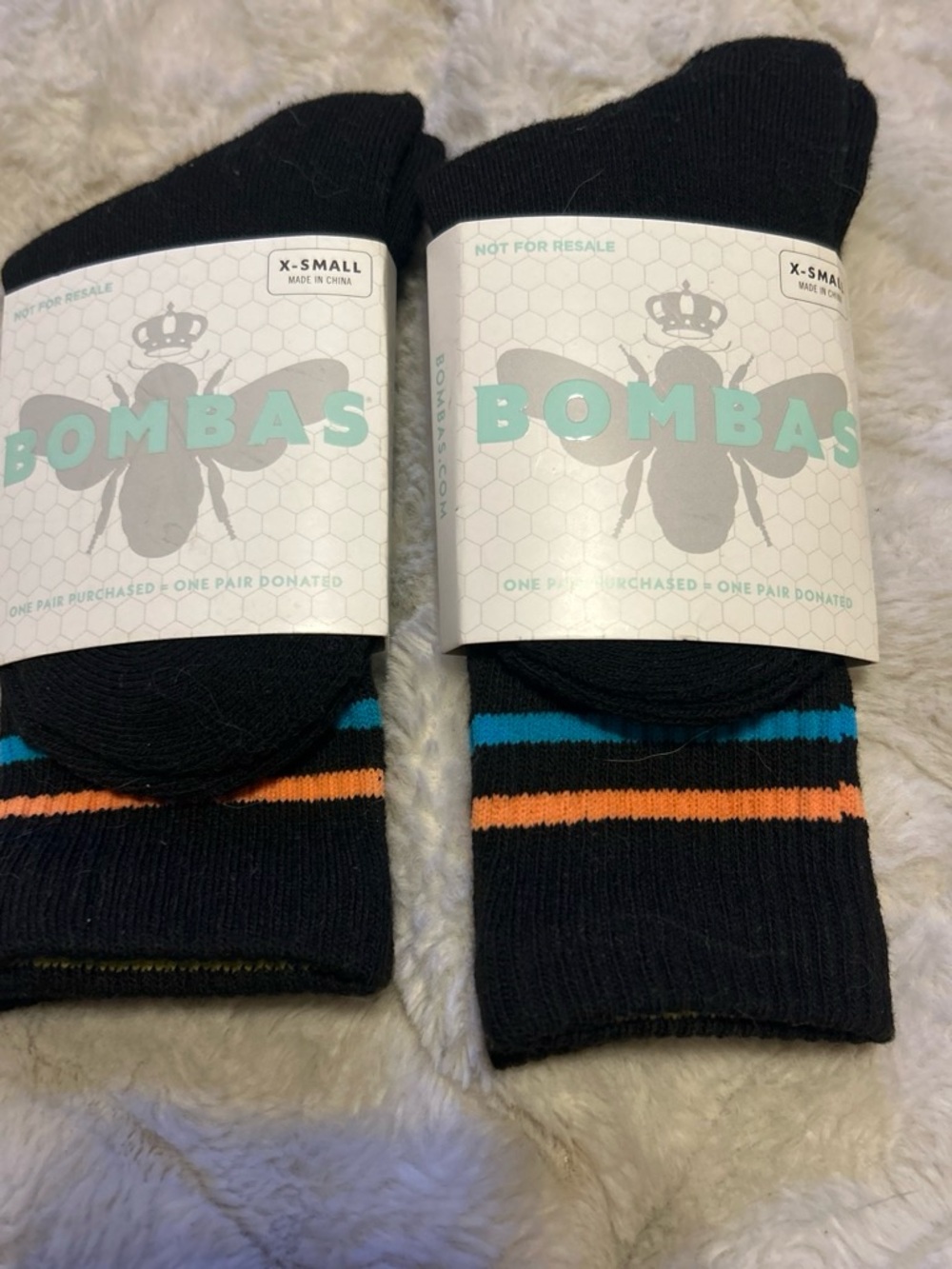 Bombas Black Ankle Socks with Blue and Orange Stripes